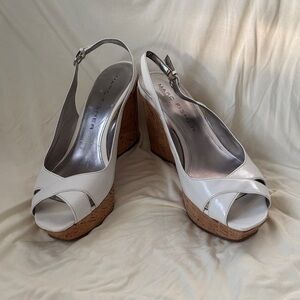 Marc Fisher size 10 Glow white leather and cork open toe slingback wedges